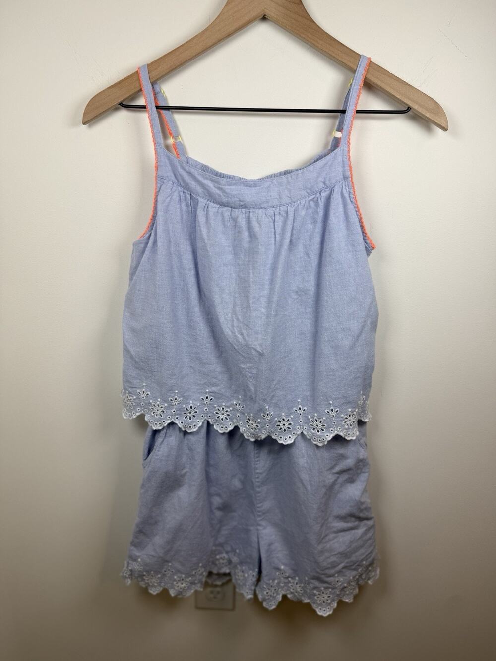 Boden Mini Girls 15-16Y Romper Cotton Eyelet Embroidered Pockets Floral Cottage